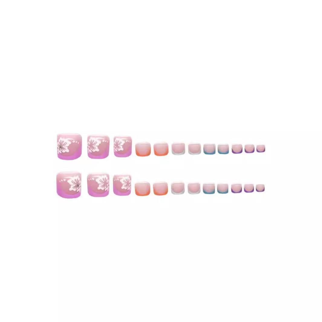 48Pcs Press on Nails Long Square & Toenails Set, Fake Nails With Flower Butterfly Design Full Glue on French Tip, Full Cover Stick on Toe Nails for Women Manicure | Premium Nail Wraps