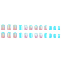 Thumbnail for 24 Pcs Summer Press on Nails Short Square Starry Sky Scales Design,YIHONGYAN Simple Fake Nails Press ons Blue Nail Tips Acrylic Set Glue on Nails Full Cover False Nails Glossy Stick on Nails for Women | Premium Nail Wraps