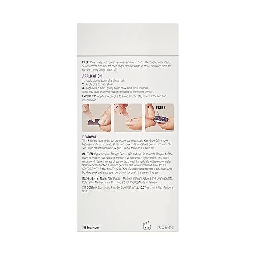 KISS Gel Fantasy, Press On Nails, Nail glue included, 'Midnight Snacks', Dark Black, Short Size, Squoval Shape, Includes 28 Nails, 2g glue, 1 Manicure Stick, 1 Mini File