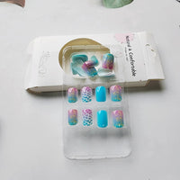 Thumbnail for 24 Pcs Summer Press on Nails Short Square Starry Sky Scales Design,YIHONGYAN Simple Fake Nails Press ons Blue Nail Tips Acrylic Set Glue on Nails Full Cover False Nails Glossy Stick on Nails for Women | Premium Nail Wraps