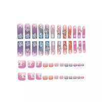 Thumbnail for 48Pcs Press on Nails Long Square & Toenails Set, Fake Nails With Flower Butterfly Design Full Glue on French Tip, Full Cover Stick on Toe Nails for Women Manicure | Premium Nail Wraps