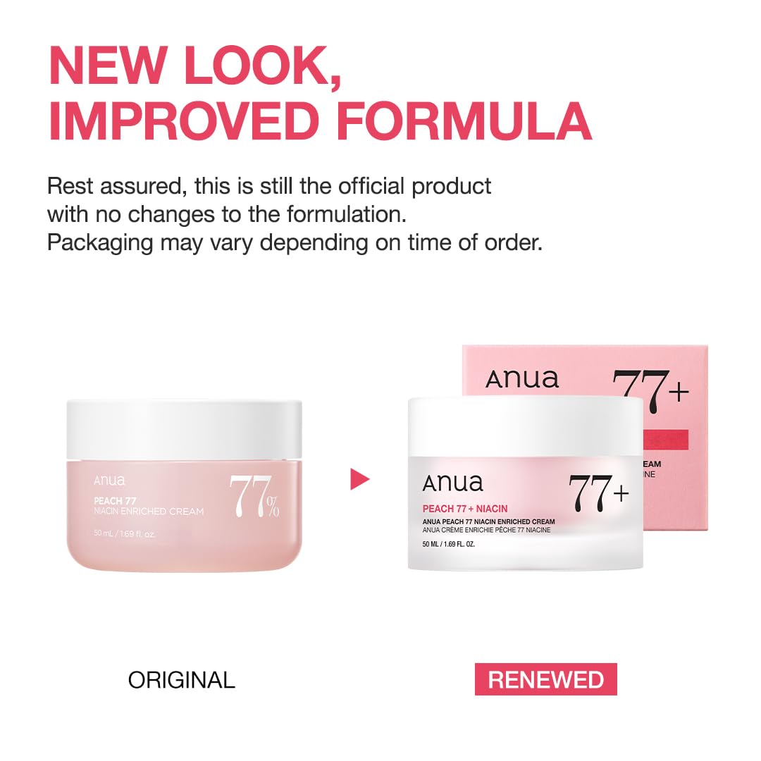 Anua Peach Niacinamide Cream, Face Moisturizer for Dry Skin with Vitamin B12, Collagen, Ceramide, Panthenol, Korean Skin Care for Glass Skin (50ml, 1.69 fl.oz.)