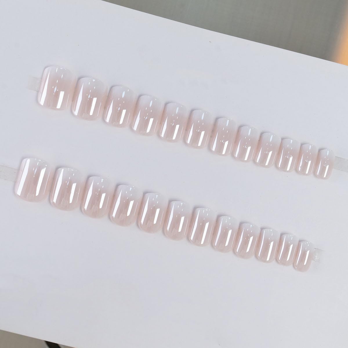 Square Press on Nails Short Fake Nails Press ons Ombre Pink False Nails with Designs Chrome Nails Acrylic Glossy Full Cover Glue on Nails Cute Artificial Stick on Nail for Women Decoration 24 Pcs | Premium Nail Wraps