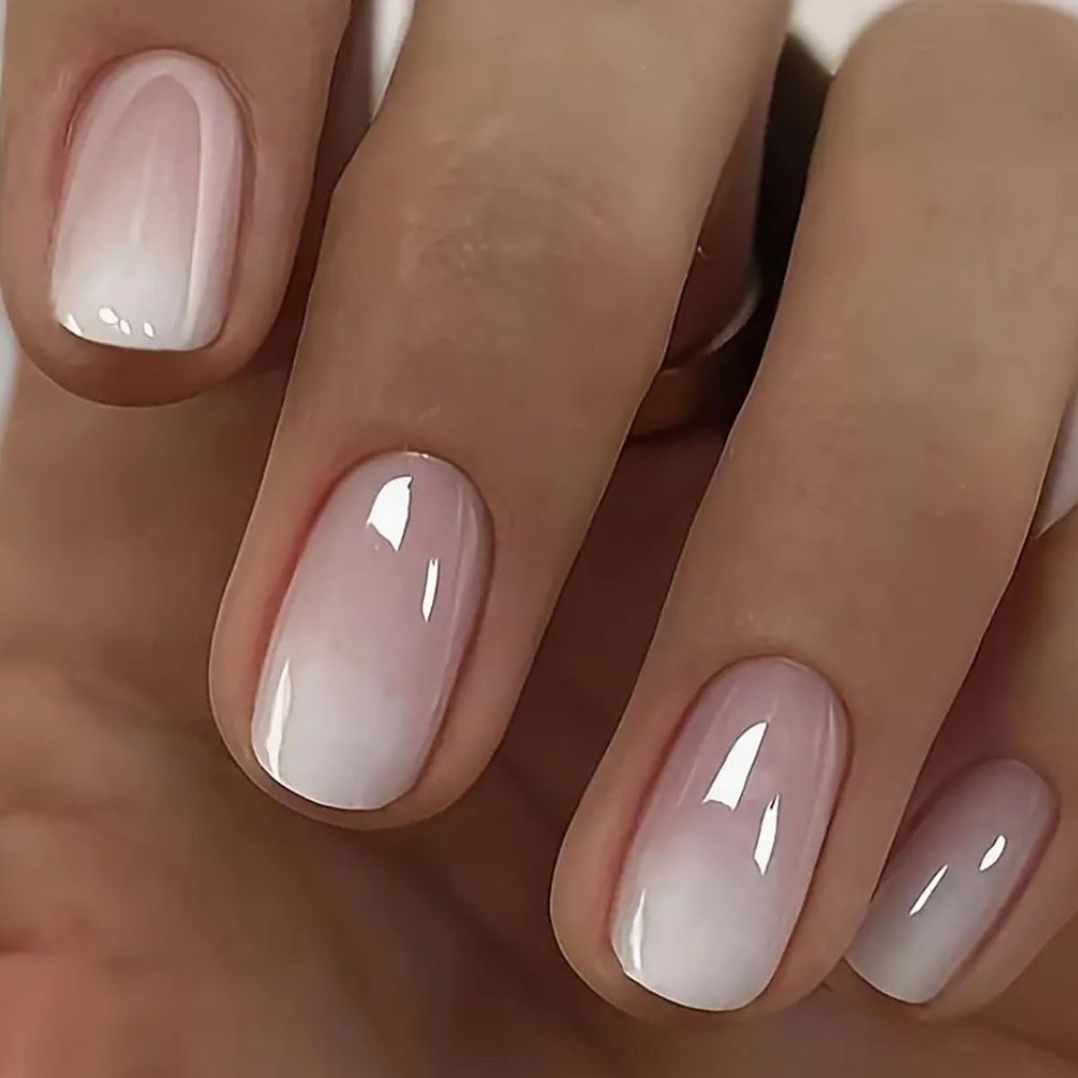 Square Press on Nails Short Fake Nails Press ons Ombre Pink False Nails with Designs Chrome Nails Acrylic Glossy Full Cover Glue on Nails Cute Artificial Stick on Nail for Women Decoration 24 Pcs | Premium Nail Wraps - Premium Nail Wraps, Salon-Quality, Easy Application