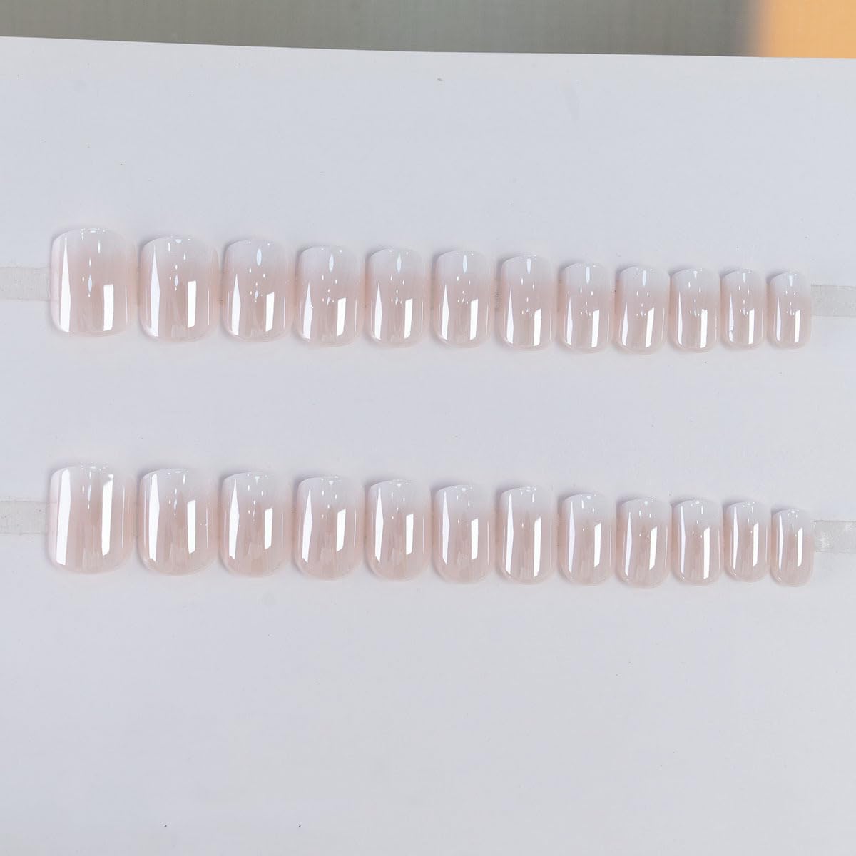 Square Press on Nails Short Fake Nails Press ons Ombre Pink False Nails with Designs Chrome Nails Acrylic Glossy Full Cover Glue on Nails Cute Artificial Stick on Nail for Women Decoration 24 Pcs | Premium Nail Wraps