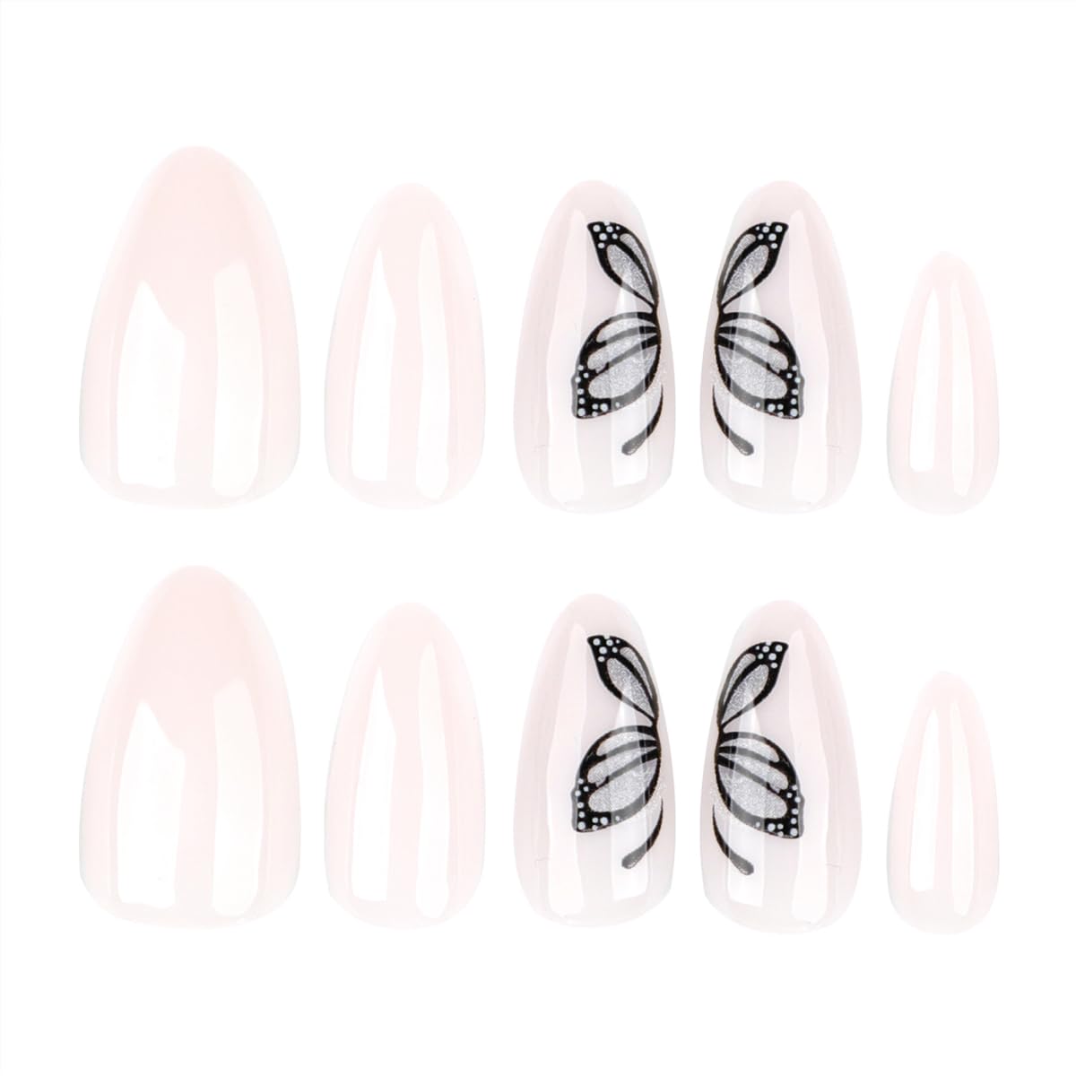 Mivota Butterfly Press On Nails Almond Shape, Nude Fake Nails with Butterfly Cat Eye Gray Ombre Design, Glossy Gel Finish Acrylic Nails Kit for Women, Natural Reusable Glue-On Nails Set, 24 Pcs | Premium Nail Wraps