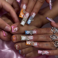 Thumbnail for 48Pcs Press on Nails Long Square & Toenails Set, Fake Nails With Flower Butterfly Design Full Glue on French Tip, Full Cover Stick on Toe Nails for Women Manicure | Premium Nail Wraps - Premium Nail Wraps, Salon-Quality, Easy Application