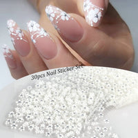 Thumbnail for 30Sheets Floral Nail Art Nail Nail Wraps Decals 3D Self Adhesive White Flower Designs Nails Supplies White Flower Nail Nail Wraps with Rhinestones Nail Decorations for Women Manicure Transfer Tool Nails Nail Wraps