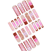 Thumbnail for Long Press on Nails Square Fake Nails French Tip False Nails with 3D Bow Line Flower Designs Glue on Nails Glossy Acrylic Nails Full Cover Artificial Stick on Nails for Women 24Pcs | Premium Nail Wraps