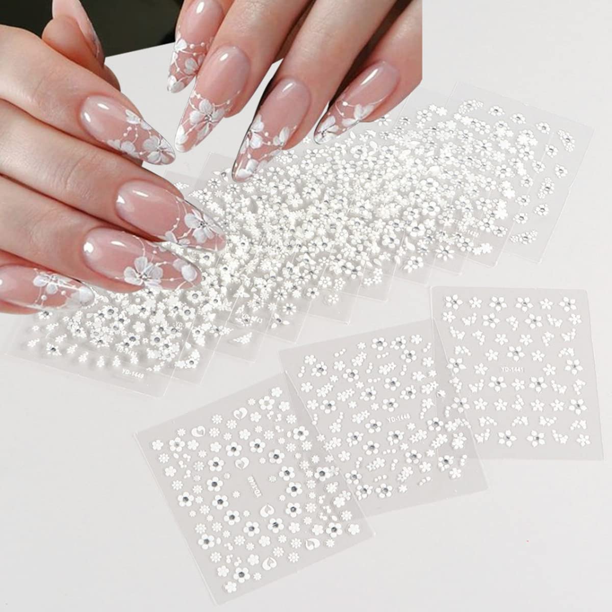 30Sheets Floral Nail Art Nail Nail Wraps Decals 3D Self Adhesive White Flower Designs Nails Supplies White Flower Nail Nail Wraps with Rhinestones Nail Decorations for Women Manicure Transfer Tool Nails Nail Wraps