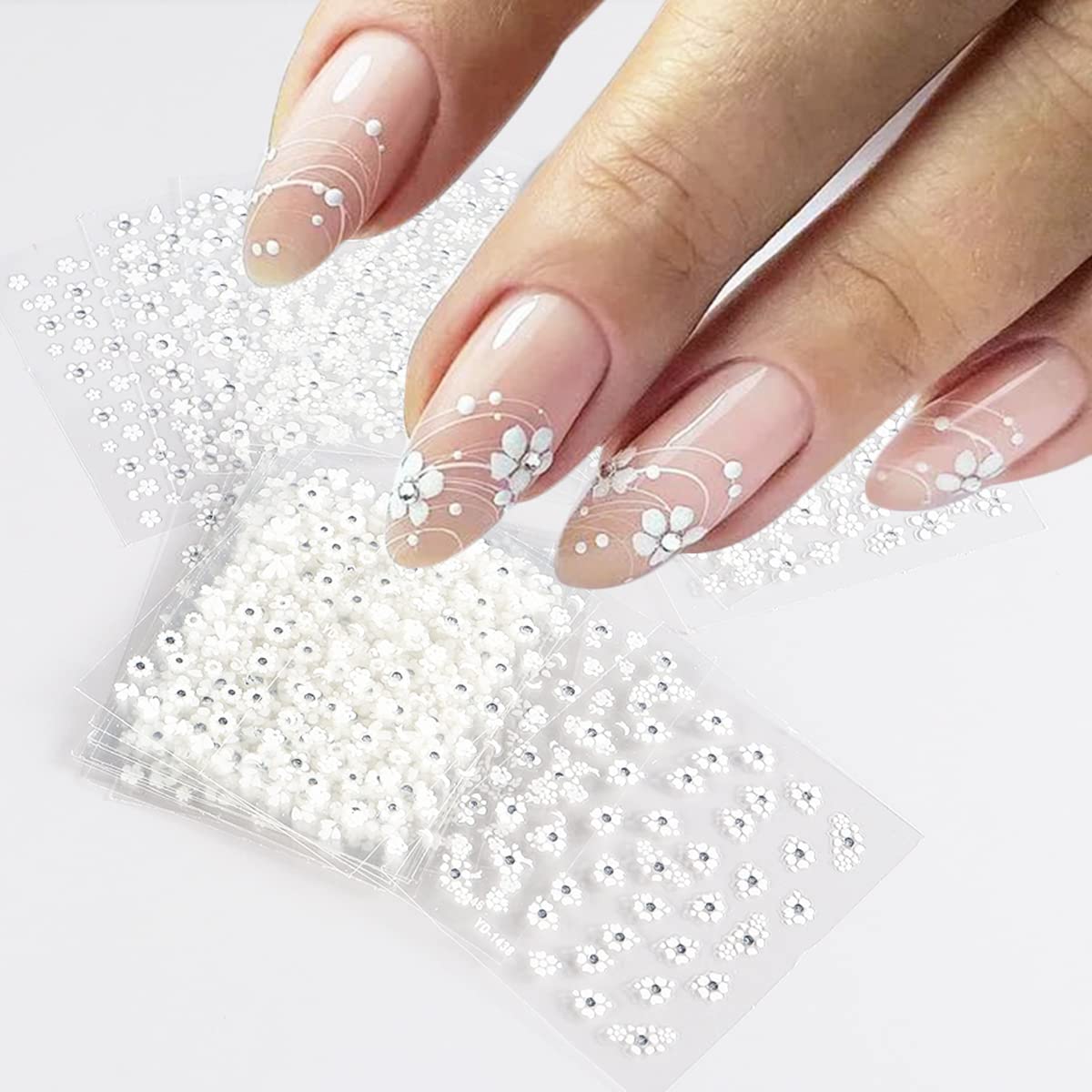30Sheets Floral Nail Art Nail Nail Wraps Decals 3D Self Adhesive White Flower Designs Nails Supplies White Flower Nail Nail Wraps with Rhinestones Nail Decorations for Women Manicure Transfer Tool Nails Nail Wraps