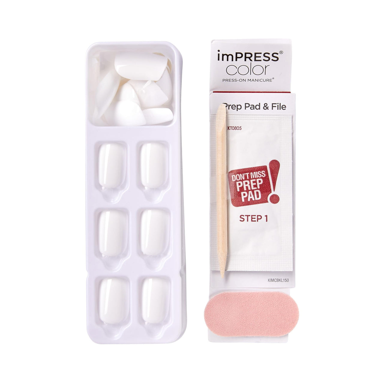 KISS imPRESS No Glue Mani Press On Nails, , 'Frosting', White, Short Size, Squoval Shape, Includes 30 Nails, Prep Pad, Instructions Sheet, 1 Manicure Stick, 1 Mini File | Premium Nail Wraps
