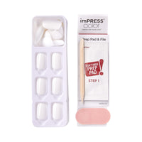 Thumbnail for KISS imPRESS No Glue Mani Press On Nails, , 'Frosting', White, Short Size, Squoval Shape, Includes 30 Nails, Prep Pad, Instructions Sheet, 1 Manicure Stick, 1 Mini File | Premium Nail Wraps