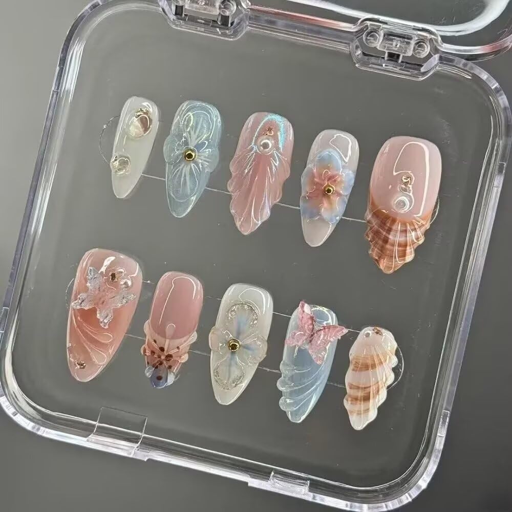 MAGLFELL 10PCS Handmade Nails Press On Nails Almond Art False Nails Women's Nails Kit 3d Press on nails,Small Size | Premium Nail Wraps - Premium Nail Wraps, Salon-Quality, Easy Application