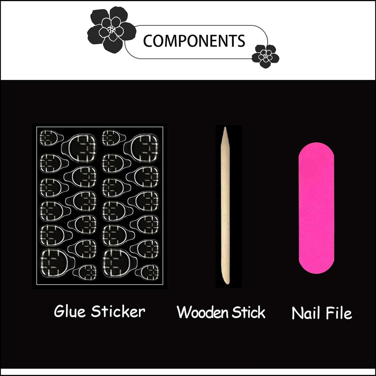 48Pcs Press on Nails Long Square & Toenails Set, Fake Nails With Flower Butterfly Design Full Glue on French Tip, Full Cover Stick on Toe Nails for Women Manicure | Premium Nail Wraps