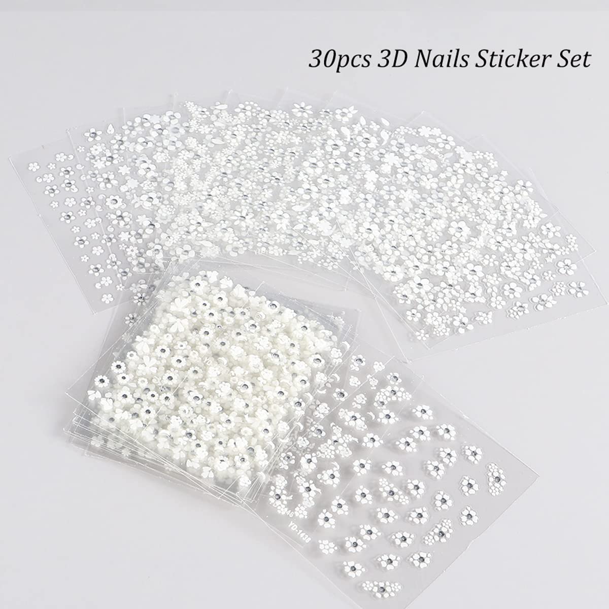 30Sheets Floral Nail Art Nail Nail Wraps Decals 3D Self Adhesive White Flower Designs Nails Supplies White Flower Nail Nail Wraps with Rhinestones Nail Decorations for Women Manicure Transfer Tool Nails Nail Wraps