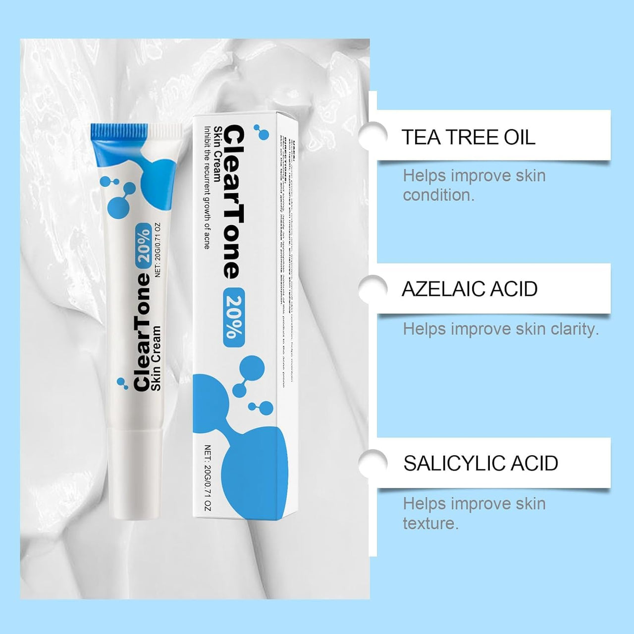 20% Azelaic Acid Acne Cream for Face, 20% Azelaic Acid Serum, Clear Tone Skin Cream, It Can Relieve Facial Redness, Balance Excess Oil, Soothe Skin Without Irritation - 0.26 OZ (3pcs)