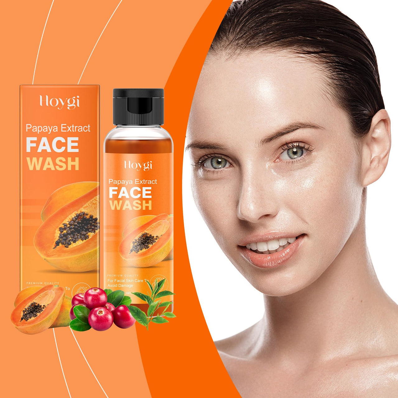 Papaya and Tea Tree Oil Face Wash with Hyaluronic Acid, Glycerin & Arbutin - Gentle Foaming Cleanser for Sensitive Skin, Deep Cleansing Without Dryness, 3.38 fl oz