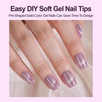 Thumbnail for 150Pcs Cat Eye Press on Nails Short Square, Plauva Soft Gel Fake Nails, Glossy Glitter Cat Eye Nail Tips for Women and Girls Stick On Nails in 15 Sizes
