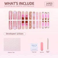 Thumbnail for Long Press on Nails Square Fake Nails French Tip False Nails with 3D Bow Line Flower Designs Glue on Nails Glossy Acrylic Nails Full Cover Artificial Stick on Nails for Women 24Pcs | Premium Nail Wraps