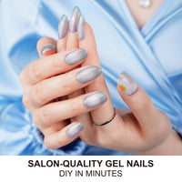 Thumbnail for DANNI & TONI Semi Cured Gel Nail Strips Ocean Blue (Verdant Whisper) Magnetic Silver Cat Eye Gel Nail Nail Wraps Flowers 28 Nail Nail Wraps