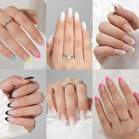 Thumbnail for 6 Packs Press On Nails Almond, Misssix French Tip Press On Nails Short, Reusable Glue On Nails, Gel Fake Nails for Women, Stick On Nails Kit 15 Sizes-6 styles in total