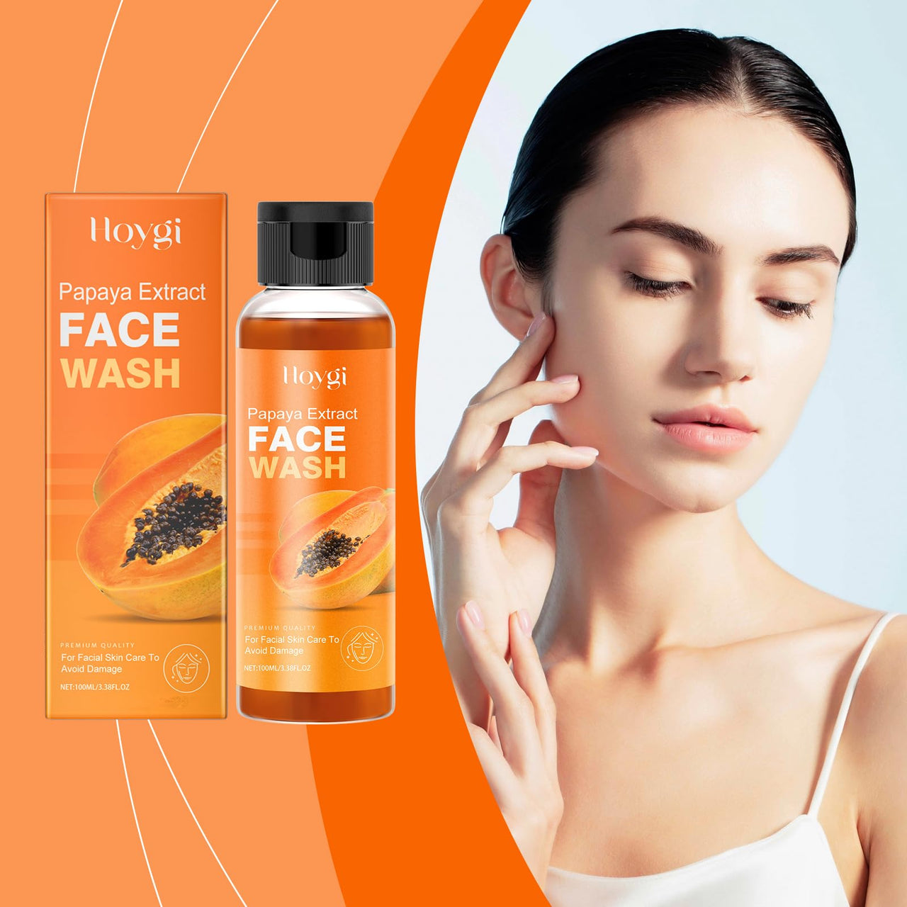 Papaya and Tea Tree Oil Face Wash with Hyaluronic Acid, Glycerin & Arbutin - Gentle Foaming Cleanser for Sensitive Skin, Deep Cleansing Without Dryness, 3.38 fl oz