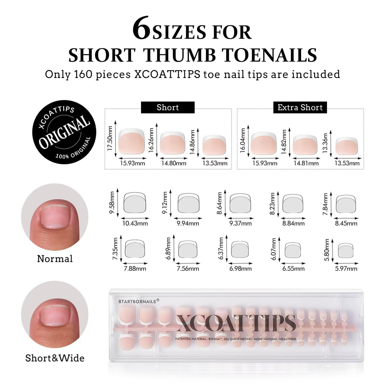BTArtboxnails XCOATTIPS Toe Nail Tips - French Toe Press On Nails Short, 160Pcs Nude Soft Gel Toe Nail Tips, French Press On Toenails for Women | Premium Nail Wraps