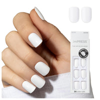 Thumbnail for KISS imPRESS No Glue Mani Press On Nails, , 'Frosting', White, Short Size, Squoval Shape, Includes 30 Nails, Prep Pad, Instructions Sheet, 1 Manicure Stick, 1 Mini File | Premium Nail Wraps - Premium Nail Wraps, Salon-Quality, Easy Application