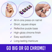 Thumbnail for Ardell Nail Addict Chrome Press on Nails Short Square Shape, Mystic, Nail Kit, 1-Pack