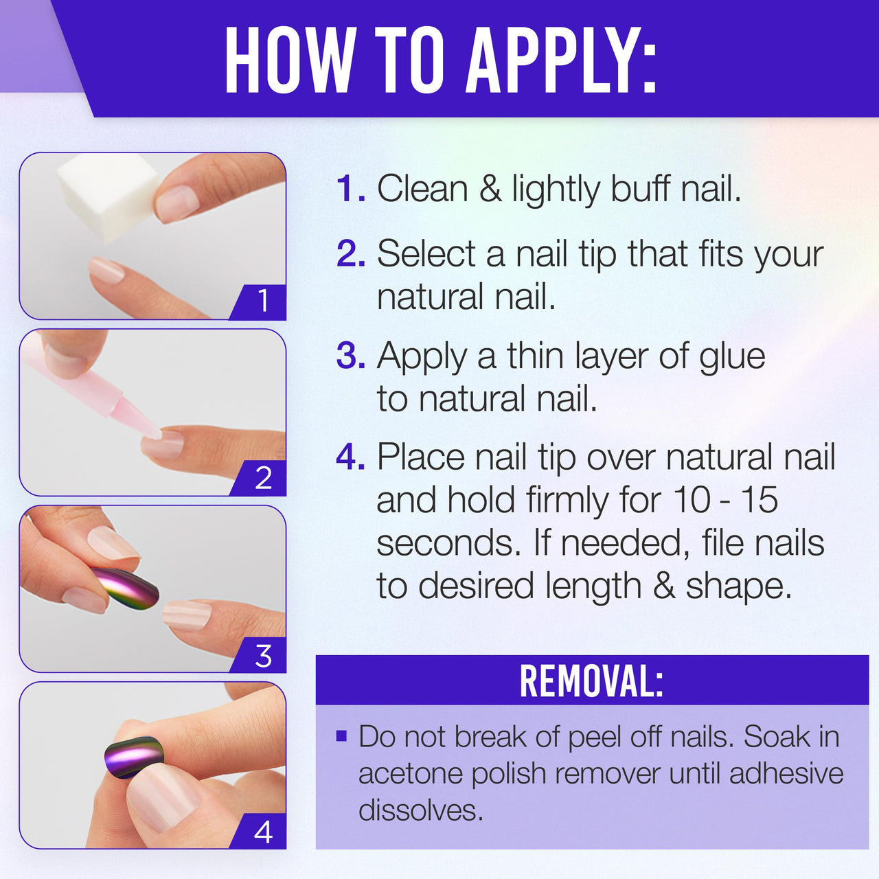 Ardell Nail Addict Chrome Press on Nails Short Square Shape, Mystic, Nail Kit, 1-Pack