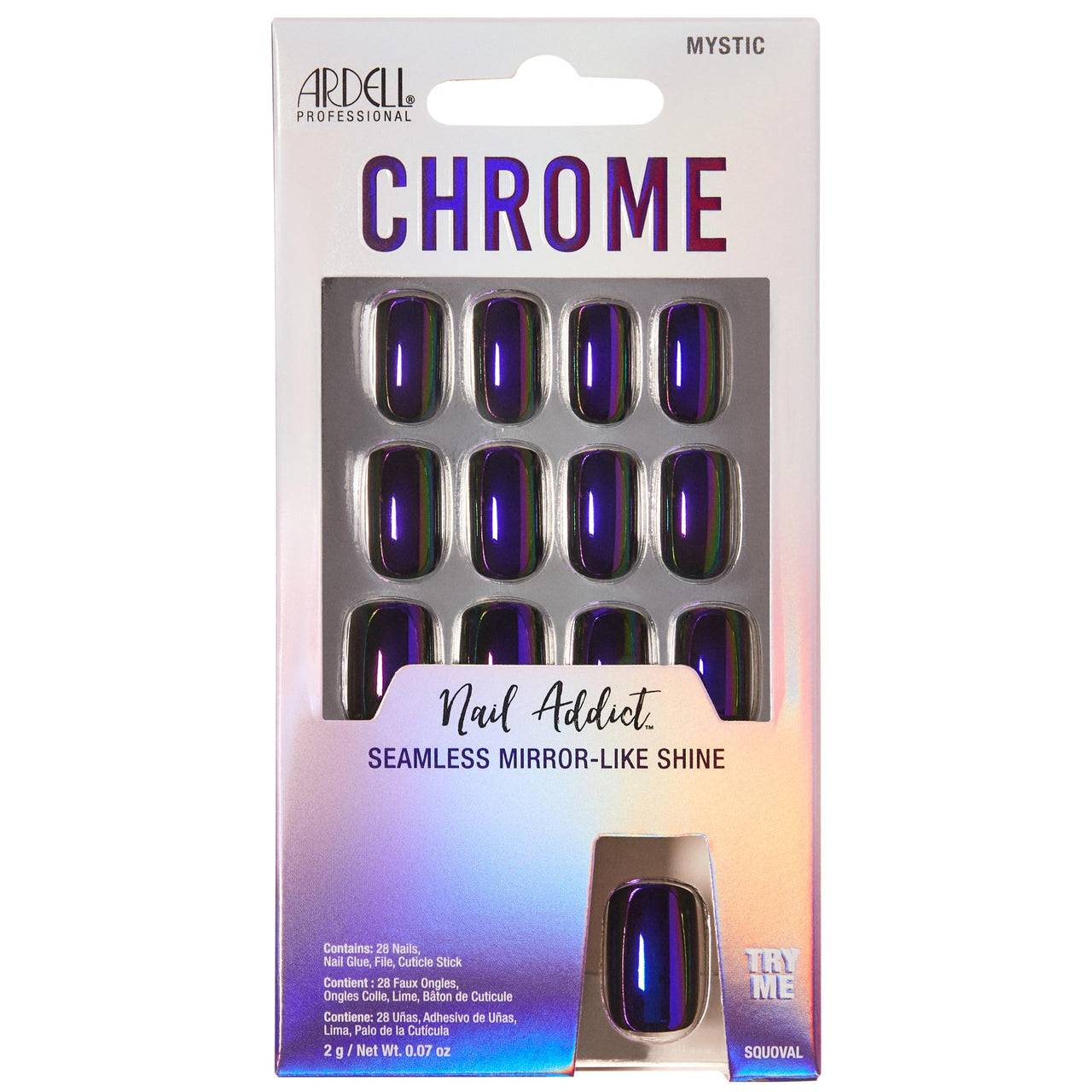 Ardell Nail Addict Chrome Press on Nails Short Square Shape, Mystic, Nail Kit, 1-Pack