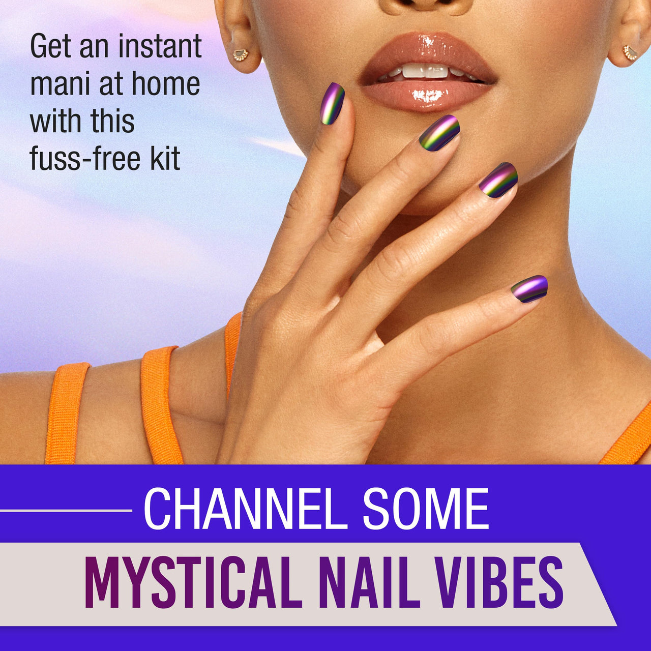 Ardell Nail Addict Chrome Press on Nails Short Square Shape, Mystic, Nail Kit, 1-Pack