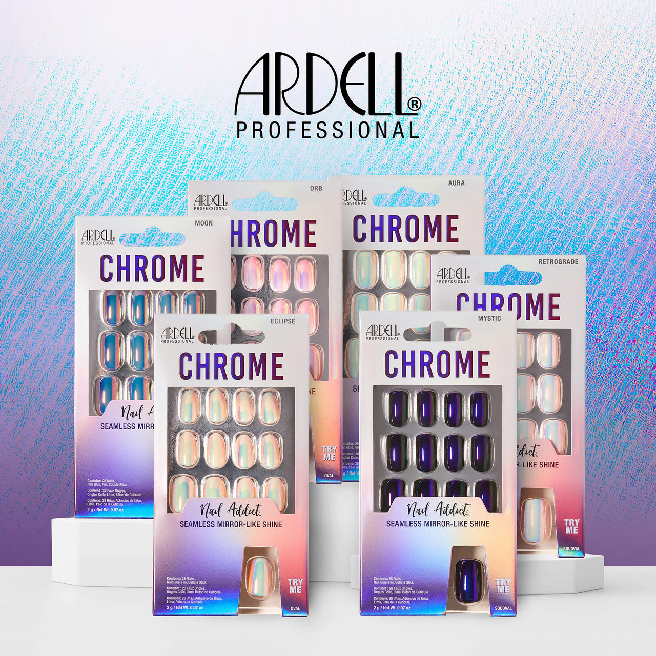 Ardell Nail Addict Chrome Press on Nails Short Square Shape, Mystic, Nail Kit, 1-Pack