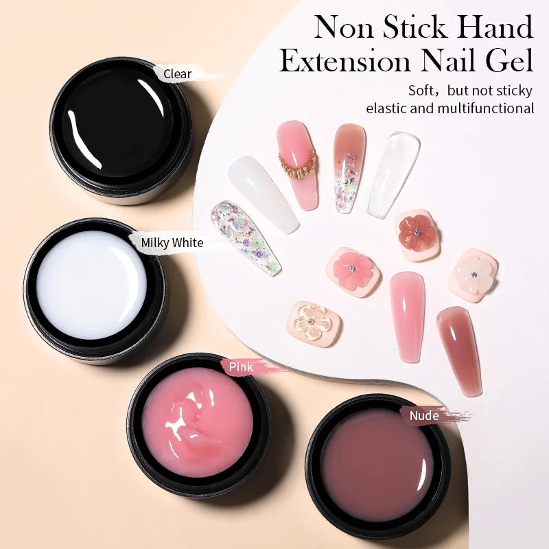 Crazy Gels BORN PRETTY 4Pcs 15ML Non Stick Hand Solid Extension Nail Gel Set Manicure Clear Pink Extension Gel Nail Extension Kit