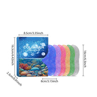 Thumbnail for Collagen eye mask packaging with dimensions and color options on a white background