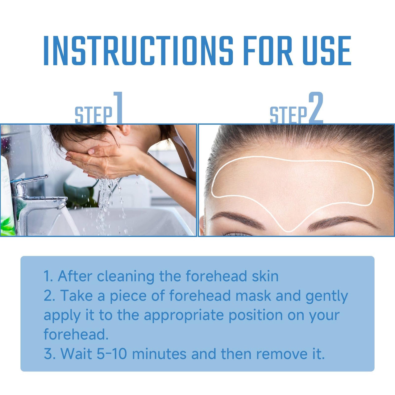 Instructions for using a forehead mask with step-by-step guidance and images.