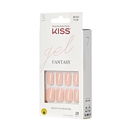 KISS Gel Fantasy, Press On Nails, Nail glue included, 'Midnight Snacks', Dark Black, Short Size, Squoval Shape, Includes 28 Nails, 2g glue, 1 Manicure Stick, 1 Mini File