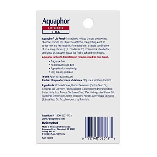 Aquaphor Lip Repair Stick, Lip Protectant, Moisturizing Lip Balm Multipack, 0.17 Oz, 2 Pack