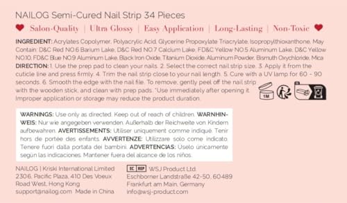 Nailog Semi Cured Gel Nail Strips 34 pcs | Long Lasting Nail Polish Sticker Nail Wraps with Glossy Gel Finish | New Dawn