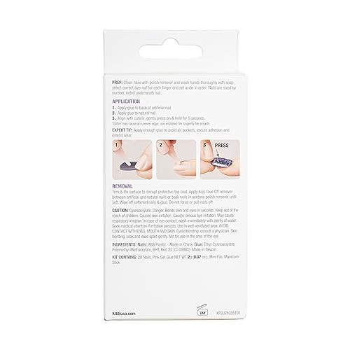 KISS Gel Fantasy, Press On Nails, Nail glue included, 'Temporary Feels', Gray, Short Size, Squoval Shape, Includes 28 Nails, 2g Glue, 1 Manicure Stick, 1 Mini file