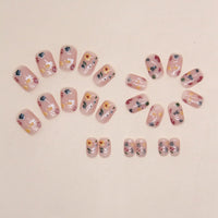 Thumbnail for 24Pcs Spring Nude Pink Press on Nails Short Square - SHANRUN Fake Nails Press ons with Flowers Design False Nails Full Cover Acrylic Artificial Nail Art Kit Glue on Nail for Women Manicure Supplies