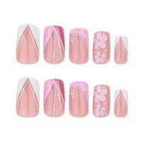 Thumbnail for Square Press on Nails Short Fake Nails Pink False Nails with 3D Flower Design Glue on Nails French Acrylic Nails Glitter Full Cover Stick on Nails Cute Acrylic Nails for Women Manicure 24Pcs | Premium Nail Wraps