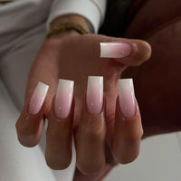 Thumbnail for KQueenest Ombre Pink Press on Nails Long Square Shaped Gradient French Fake Nails Press Ons, Natural Gel Square Tips - 24 Pcs Coffin Acrylic False Nails Set for Women Daily Wear