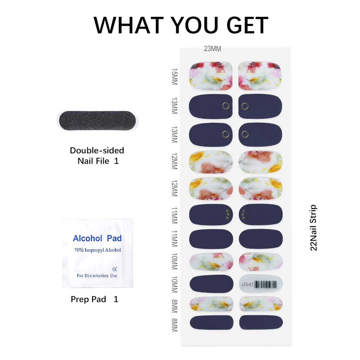 22pcs Nail Strips UV Free Nail Nail Nail Wraps Long Lasting Gel Nail Polish Strips Gloss Nail Nail Wraps with 2 Prep Pad, 1 Nail File (Floral Fragrance T047)