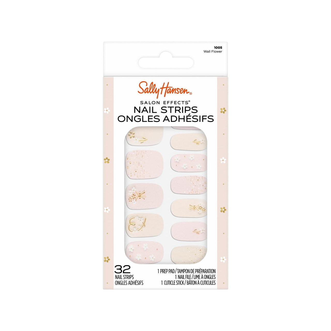 Sally Hansen Salon Effects, Wall Flower, Nail Strips, No UV Light Needed, No Dry Time, Long-Lasting, Non-Damaging, No Chipping – Premium Nail Wrap Set