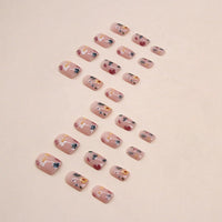 Thumbnail for 24Pcs Spring Nude Pink Press on Nails Short Square - SHANRUN Fake Nails Press ons with Flowers Design False Nails Full Cover Acrylic Artificial Nail Art Kit Glue on Nail for Women Manicure Supplies