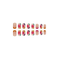 Thumbnail for French Tip Press on Nails Short Square Fake Nails Nude Pink False with Flower Designs Acrylic Artificial Nails Full Cover Glue on Nails Stick on Nails for Women Girls