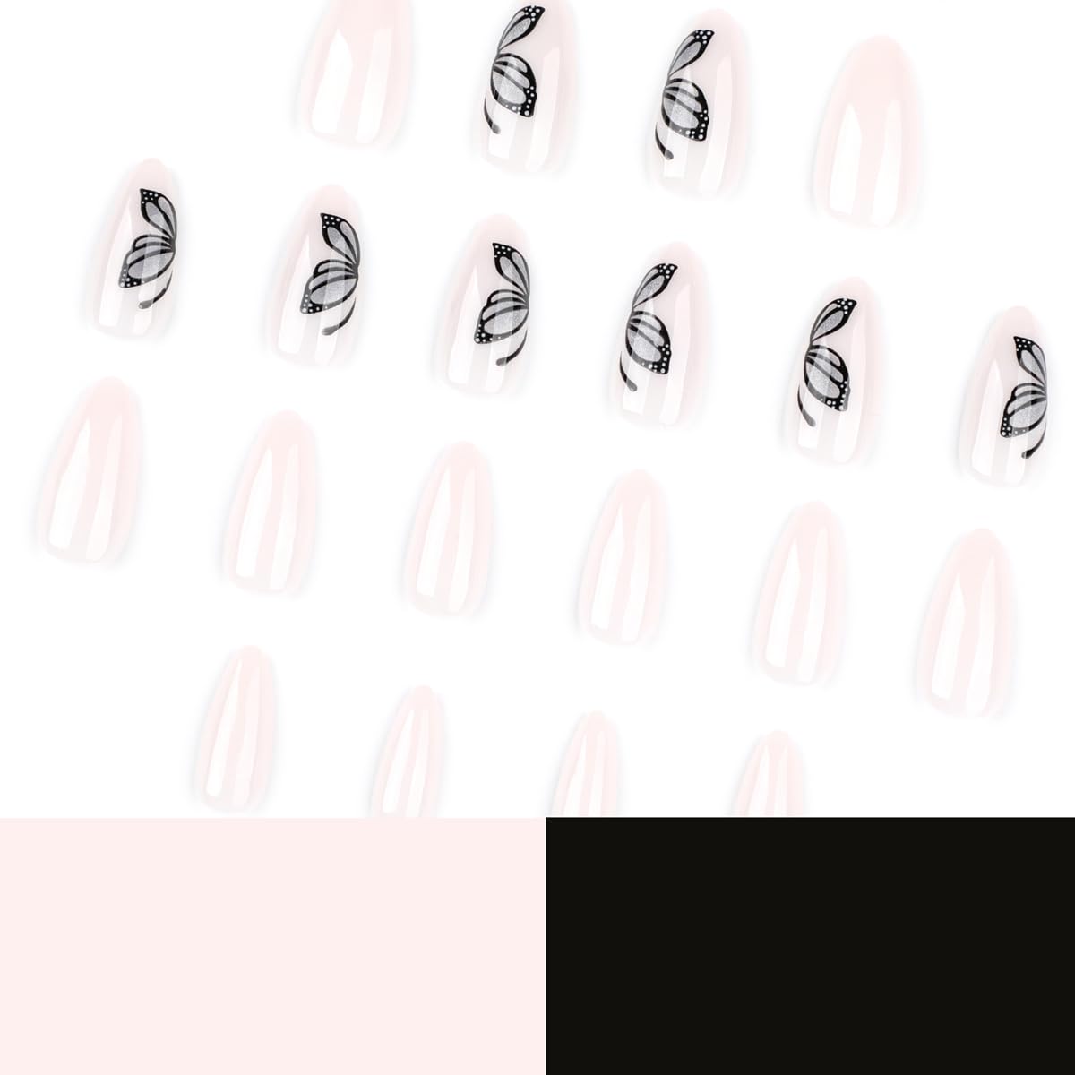 Mivota Butterfly Press On Nails Almond Shape, Nude Fake Nails with Butterfly Cat Eye Gray Ombre Design, Glossy Gel Finish Acrylic Nails Kit for Women, Natural Reusable Glue-On Nails Set, 24 Pcs | Premium Nail Wraps