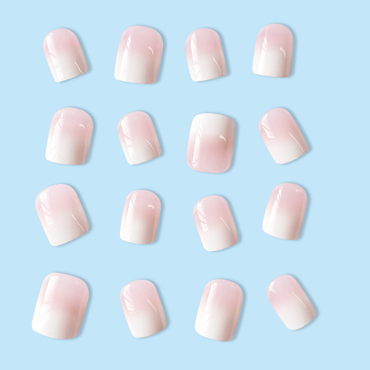 WAFOLOZE Nails Press ons,White Ombre Short Square Press on Nails Fake Nails Glossy Acrylic Artificial Nails Stick on Nails for Women 24Pcs